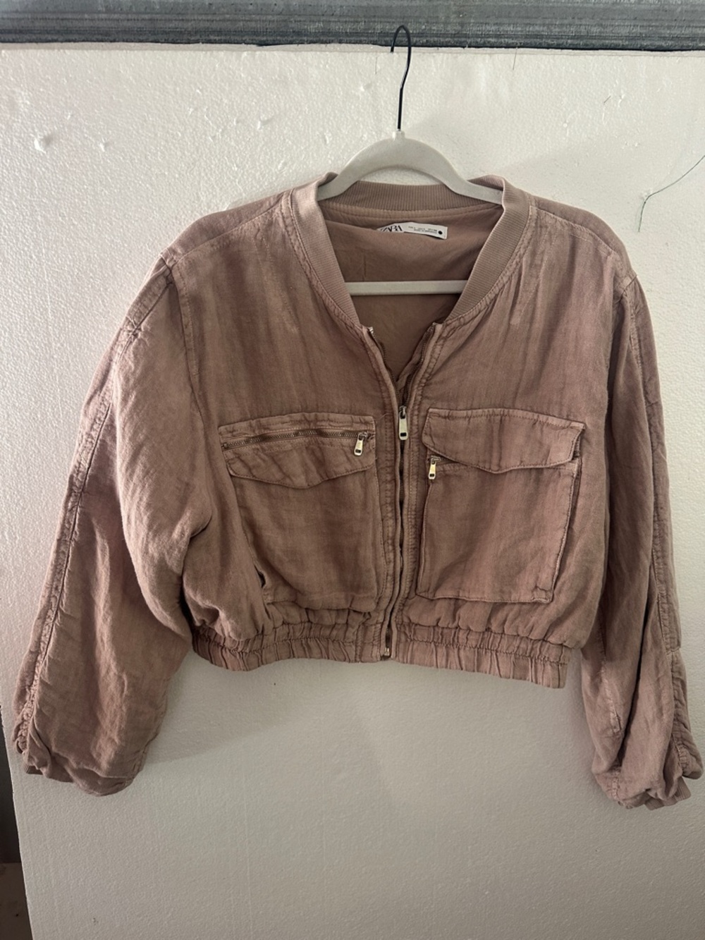 Zara Dusty Rose Cropped Bomber Jacket